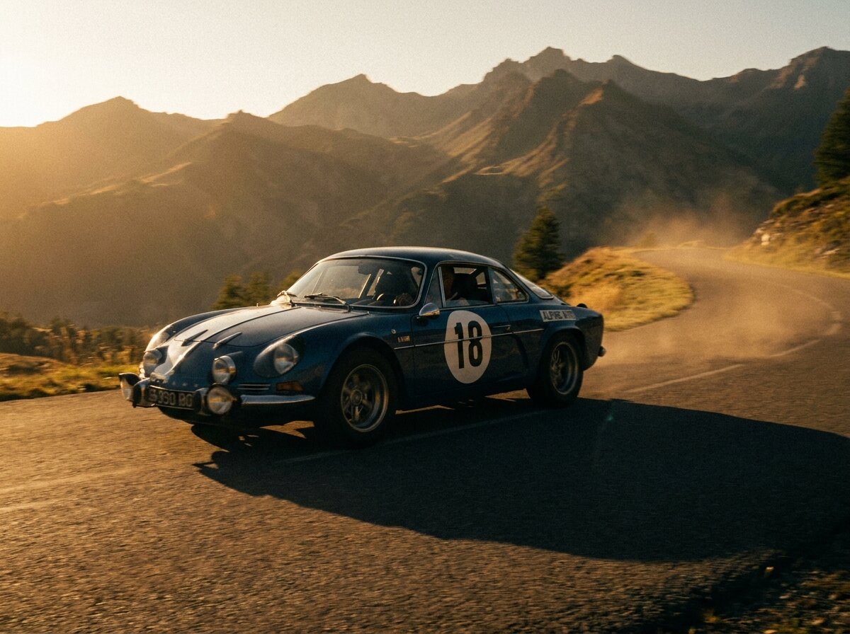 Alpine A110 de collection, vue de trois quarts avant